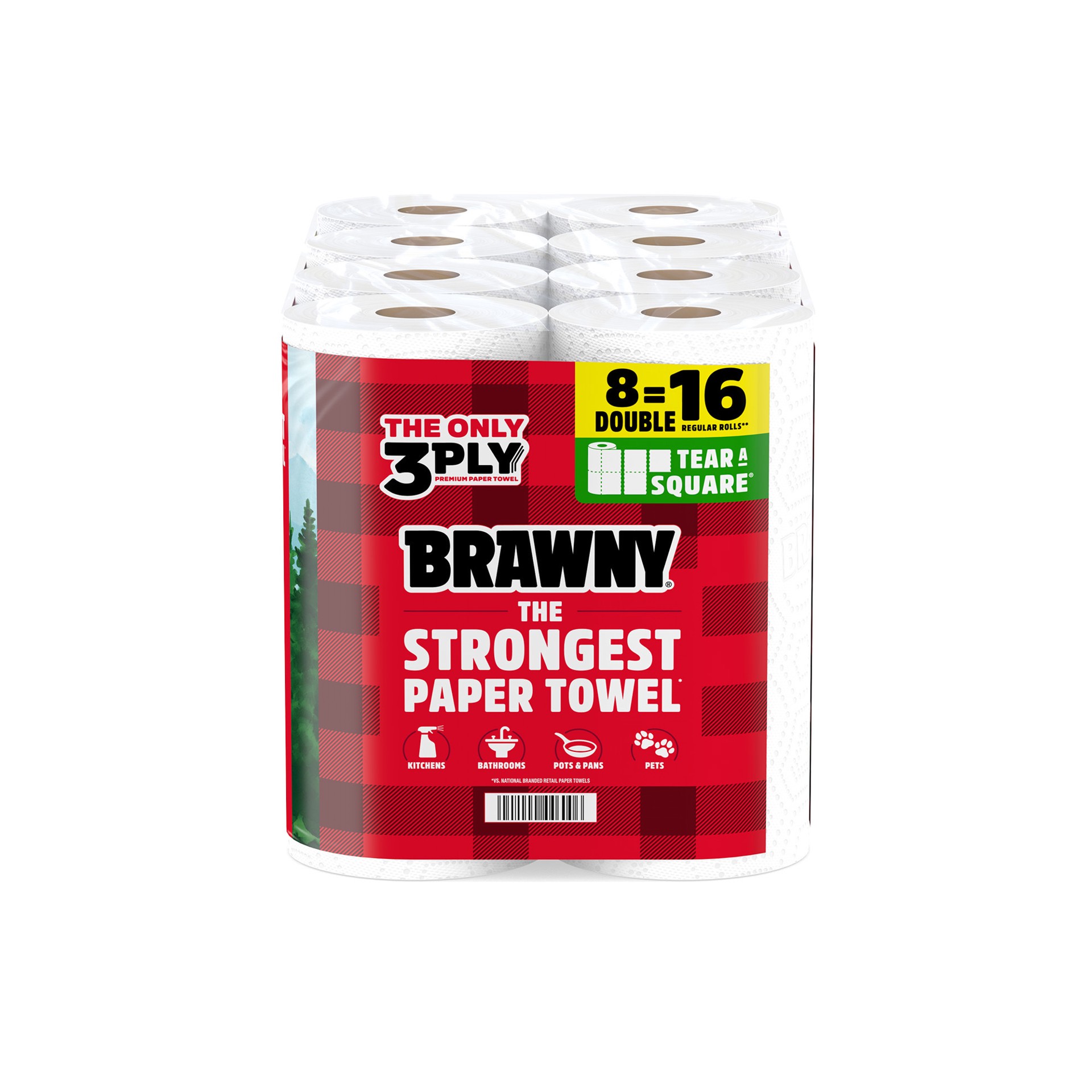 slide 5 of 5, Brawny Tear-A-Square Paper Towels, 8 Double Rolls, 8 ct