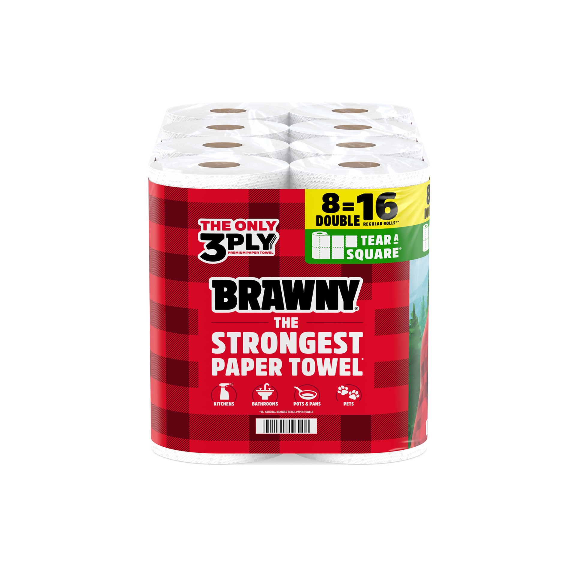 slide 3 of 5, Brawny Tear-A-Square Paper Towels, 8 Double Rolls, 8 ct