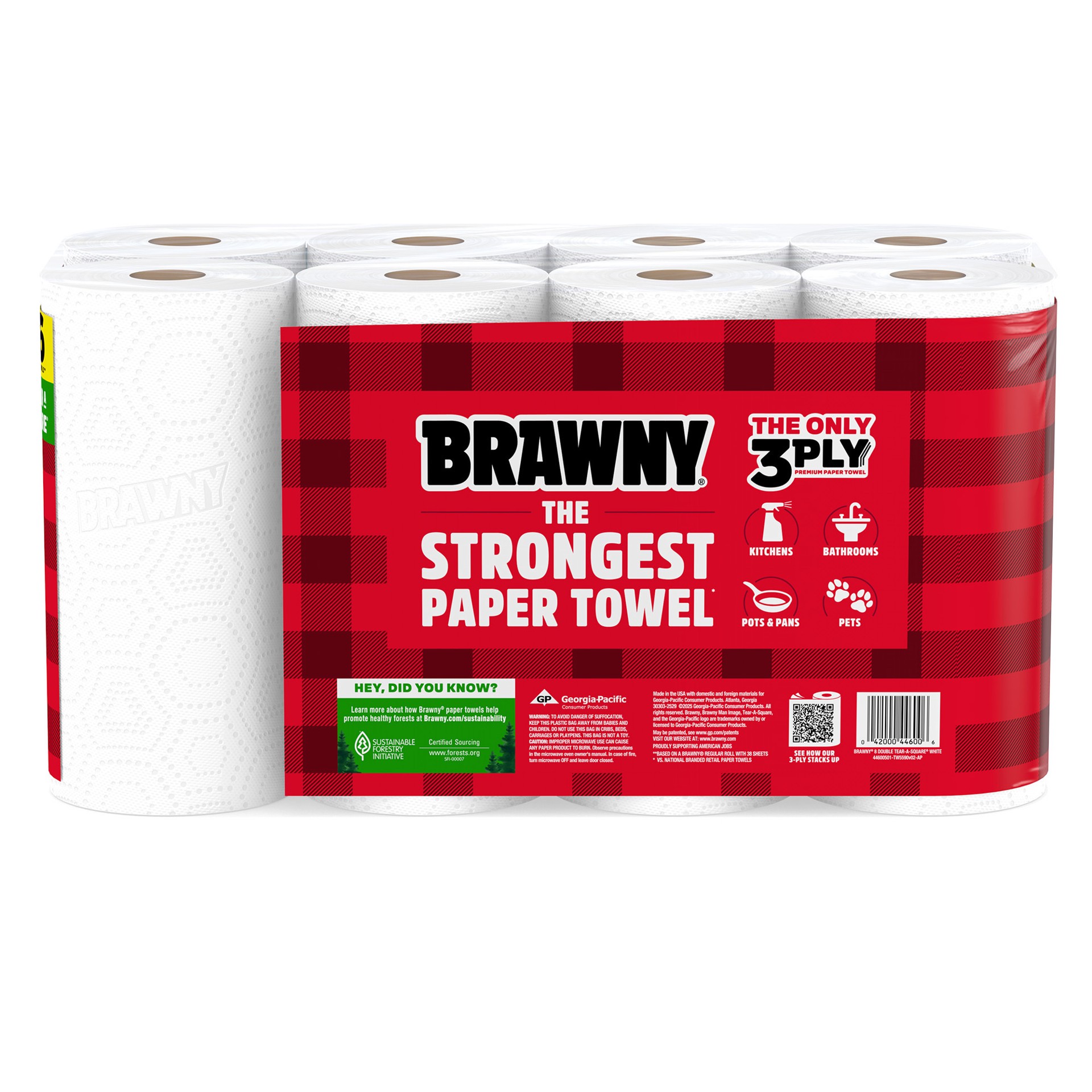 slide 4 of 5, Brawny Tear-A-Square Paper Towels, 8 Double Rolls, 8 ct