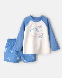 Carter's Baby Boy 2-Piece Shark Long-Sleeve Rashguard Swimsuit Set - Blue/White - 9M