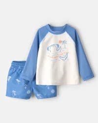 Carter's Baby Boy 2-Piece Shark Long-Sleeve Rashguard Swimsuit Set - Blue/White - 9M
