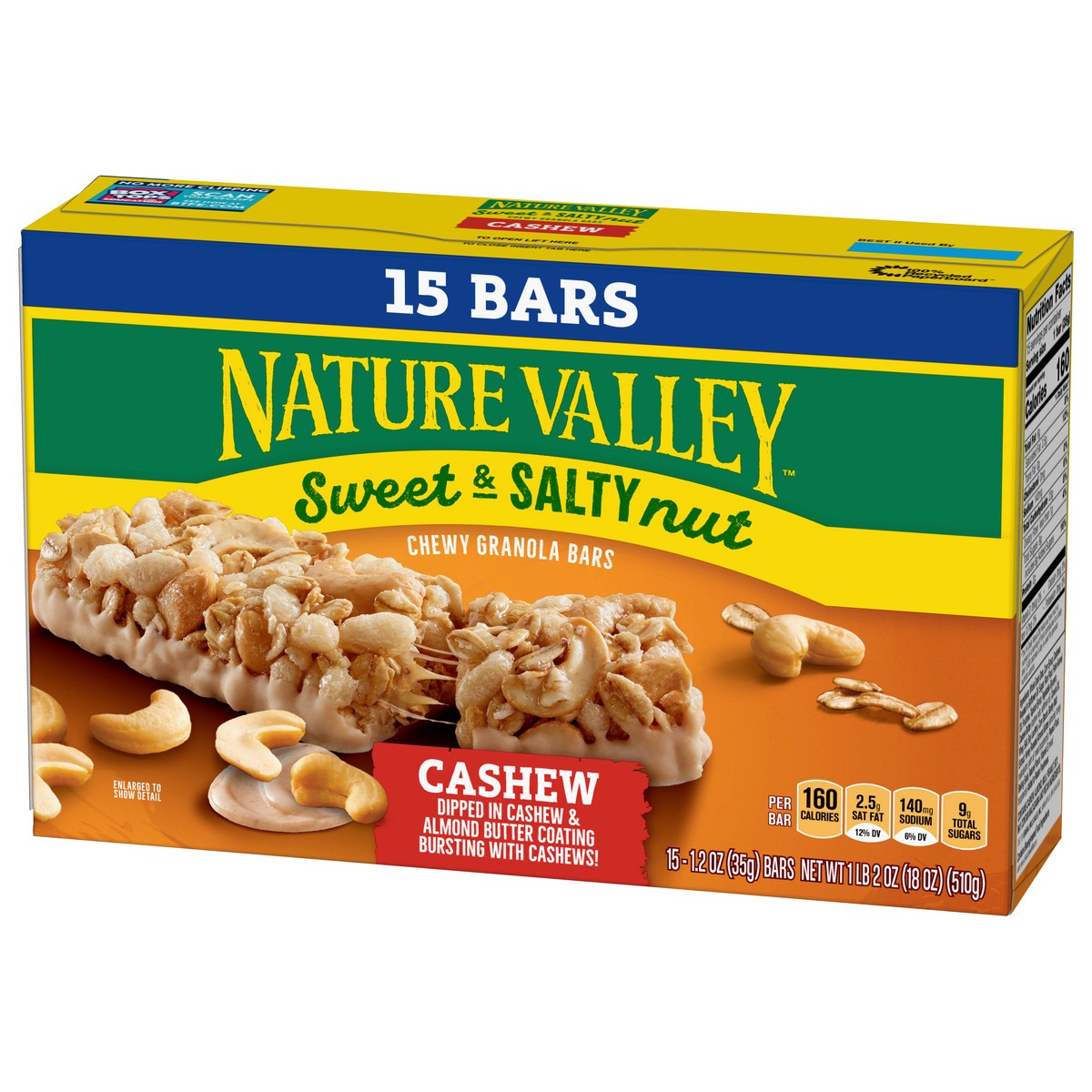 slide 5 of 9, Nature Valley Sweet and Salty Nut Granola Bars, Cashew, 15 Bars, 18 oz, 15 ct