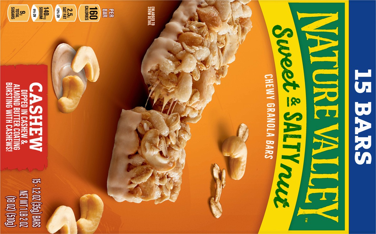slide 6 of 9, Nature Valley Sweet and Salty Nut Granola Bars, Cashew, 15 Bars, 18 oz, 15 ct