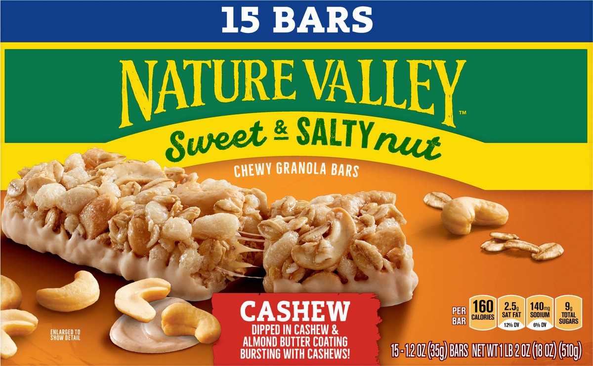 slide 2 of 9, Nature Valley Sweet and Salty Nut Granola Bars, Cashew, 15 Bars, 18 oz, 15 ct