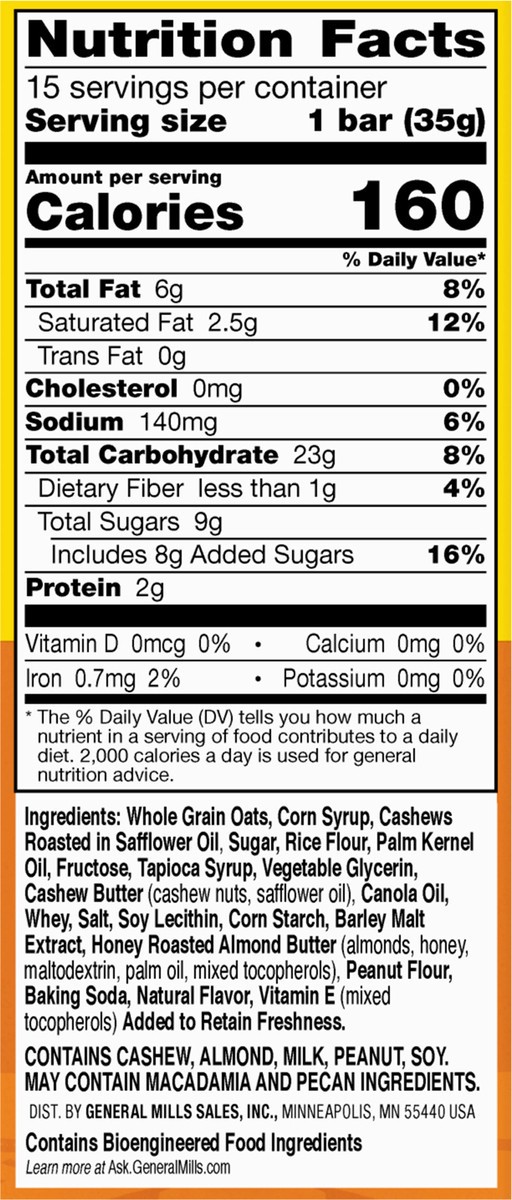 slide 7 of 9, Nature Valley Sweet and Salty Nut Granola Bars, Cashew, 15 Bars, 18 oz, 15 ct