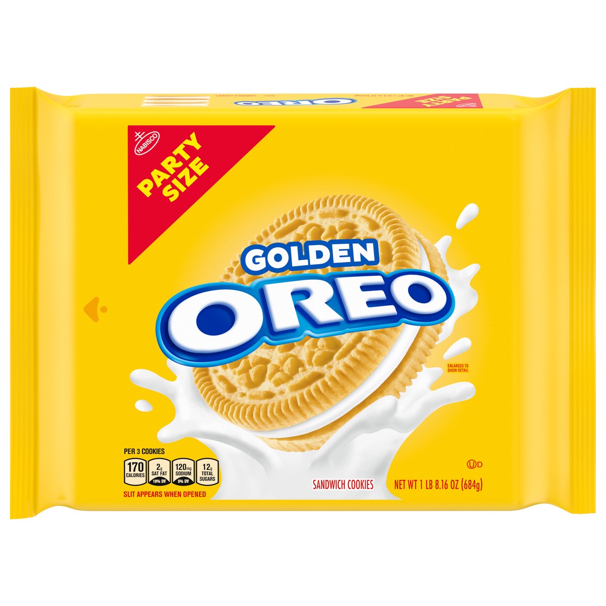 slide 8 of 12, OREO Golden Sandwich Cookies, Party Size, 24.16 oz, 24.16 oz