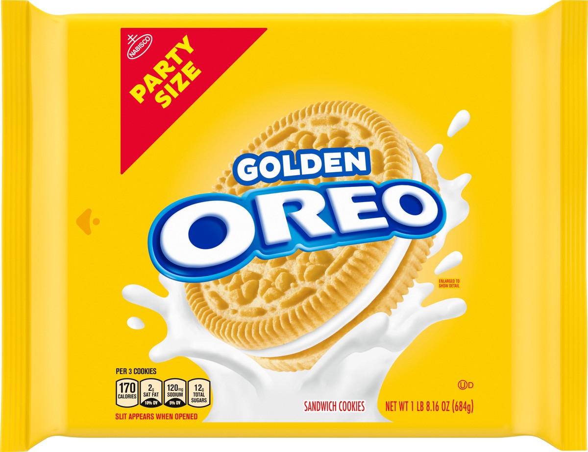 slide 12 of 12, OREO Golden Sandwich Cookies, Party Size, 24.16 oz, 24.16 oz