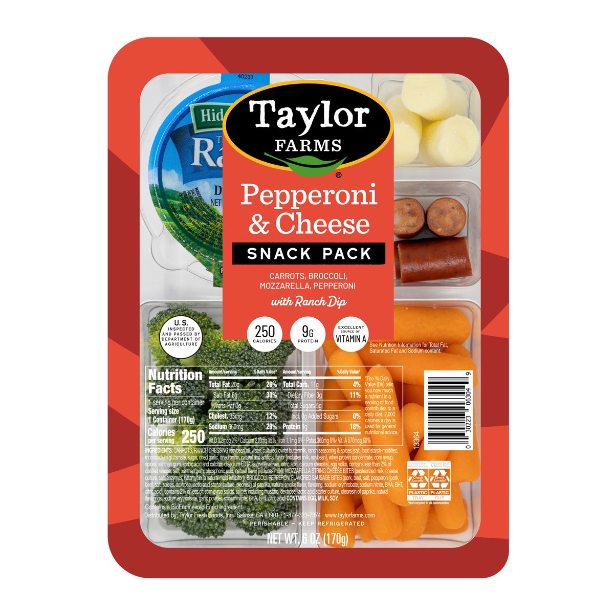 slide 1 of 9, Taylor Farms Pepperoni & Cheese Snack Tray, 6 oz