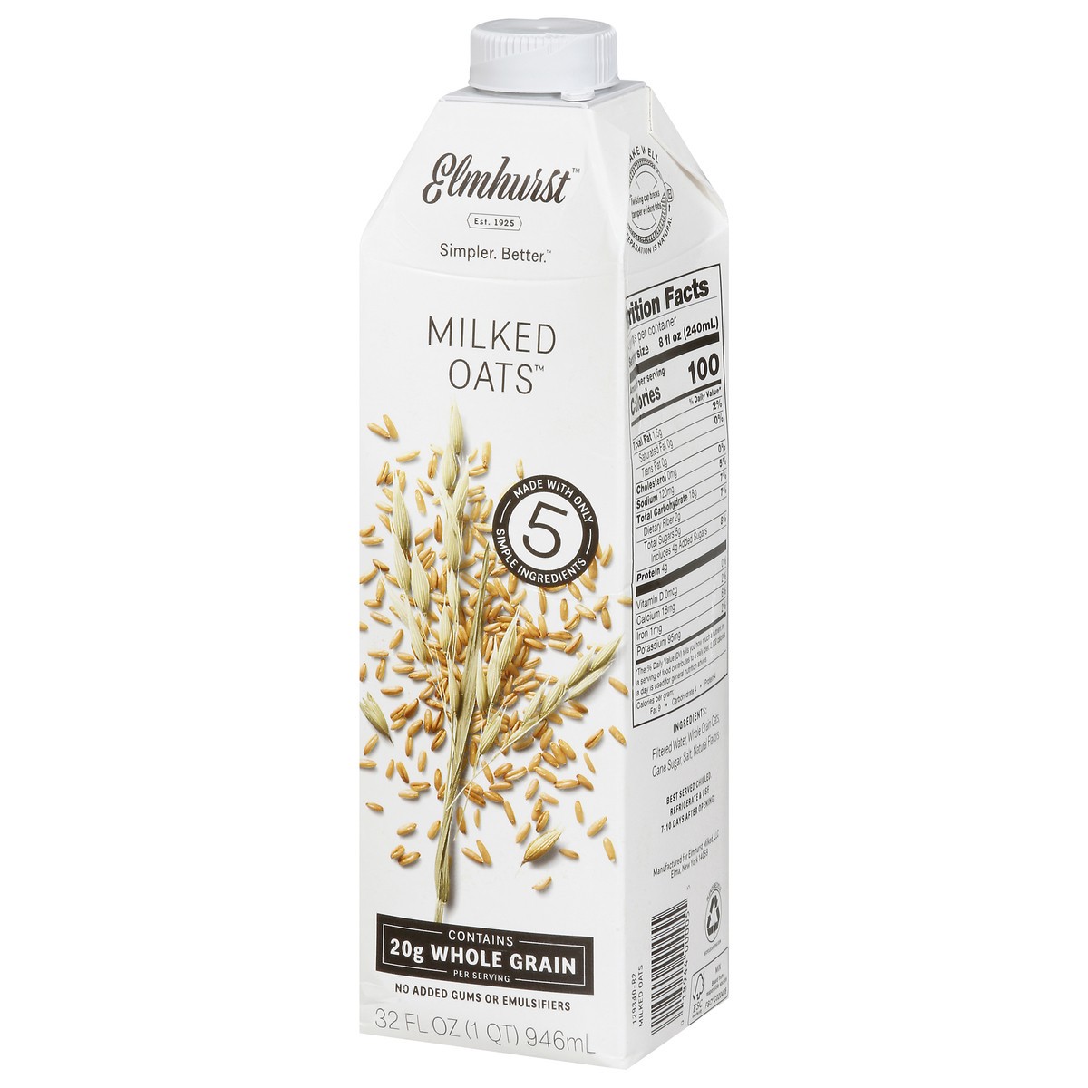 slide 3 of 9, Elmhurst Sweetened Millked Oats Non-dairy Beverage, 32 fl oz