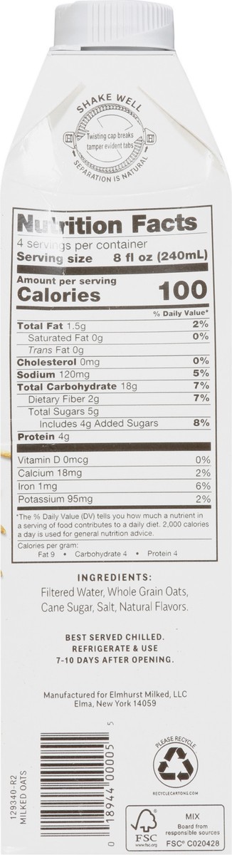 slide 8 of 9, Elmhurst Sweetened Millked Oats Non-dairy Beverage, 32 fl oz