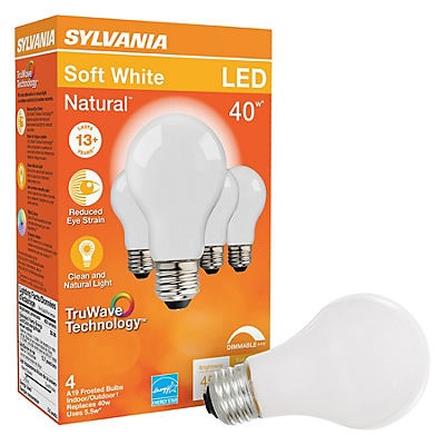 slide 1 of 1, Sylvania TruWave LED 40 Watt A19 Soft White Frost Light Bulbs, 4 ct