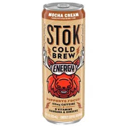 STōK Cold Brew Energy Mocha Cream, Ready to Drink Canned Coffee with 195mg Caffeine, B Vitamins, Guarana and Ginseng, 11 fl oz