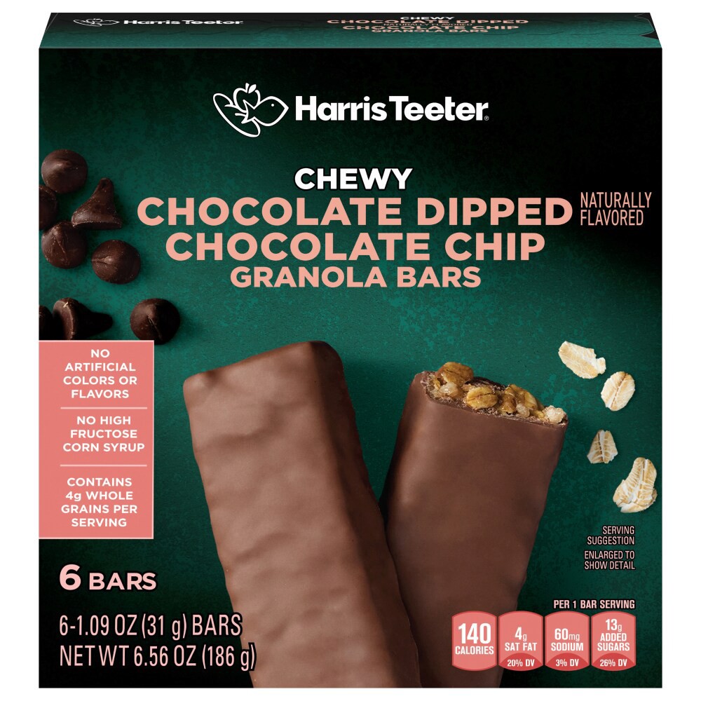 slide 1 of 4, Harris Teeter Chocolate Chip Dipped Granola Bars, 6.6 oz