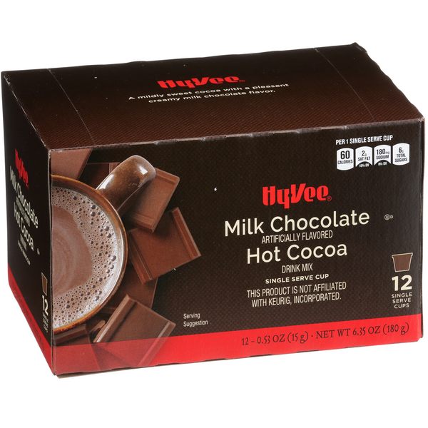 slide 1 of 1, Hy-vee Milk Chocolate Flavored Hot Cocoa Drink Mix Single Serve Cups - 6.35 oz, 6.35 oz