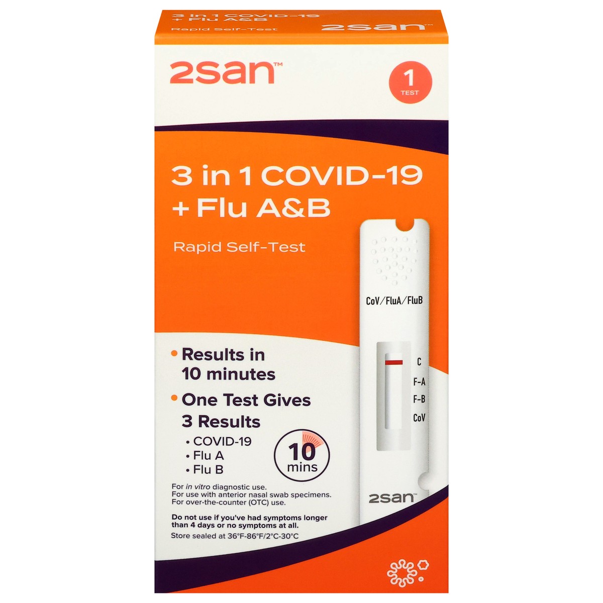 slide 4 of 4, 2San 3 in 1 Covid-19 + Flu A&B Rapid Self-Test 1 Each, 1 ct
