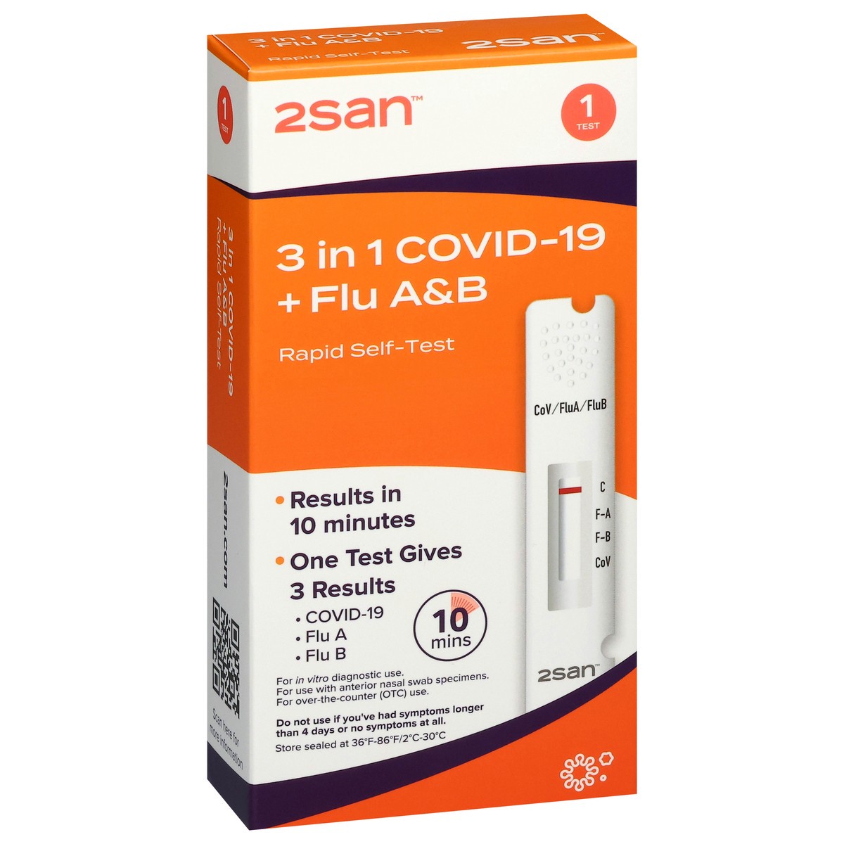 slide 2 of 4, 2San 3 in 1 Covid-19 + Flu A&B Rapid Self-Test 1 Each, 1 ct