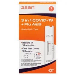 2San 3 in 1 Covid-19 + Flu A&B Rapid Self-Test, 1 Each