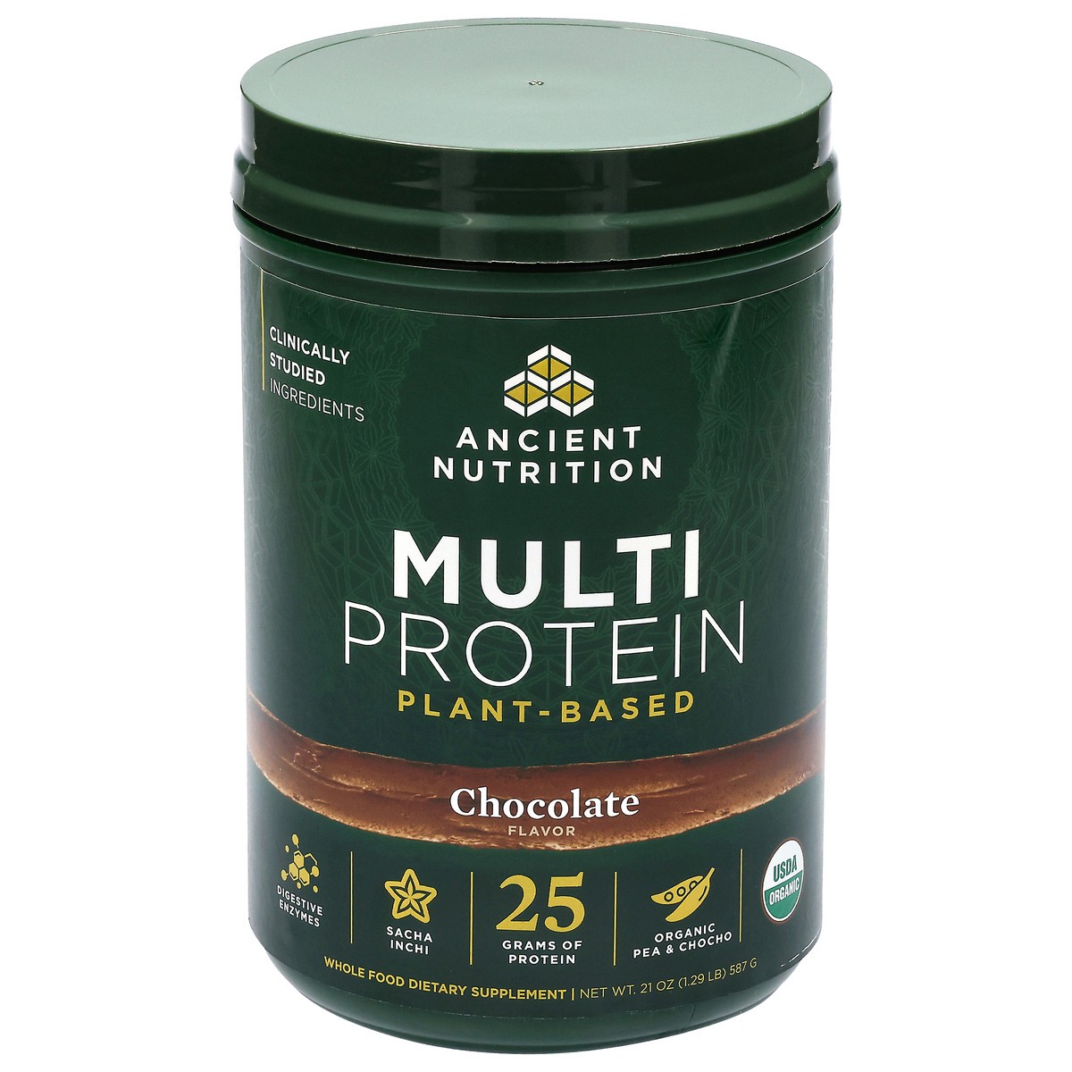 slide 4 of 15, Ancient Nutrition Multi Protein Plant Based Milk Chocolate, 587 gram