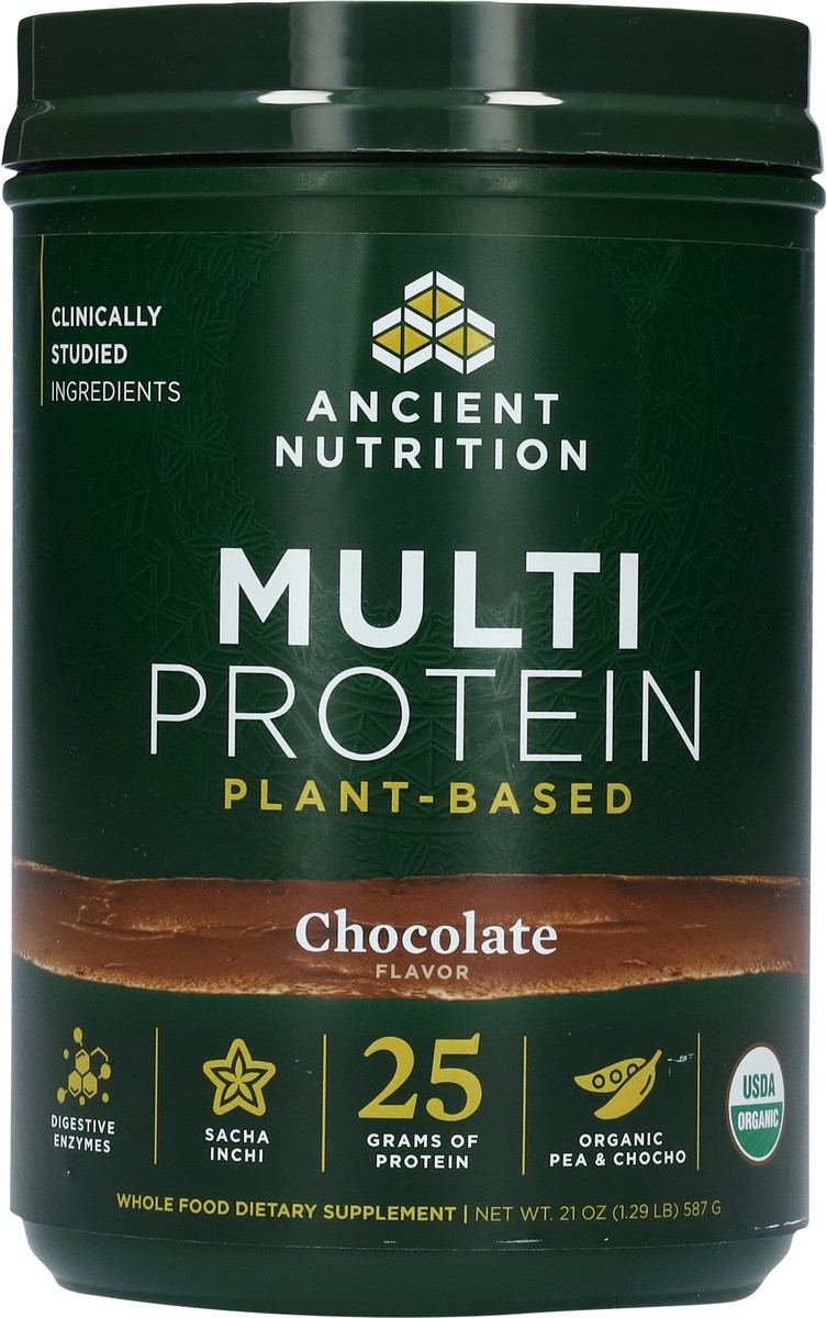 slide 12 of 15, Ancient Nutrition Multi Protein Plant Based Milk Chocolate, 587 gram