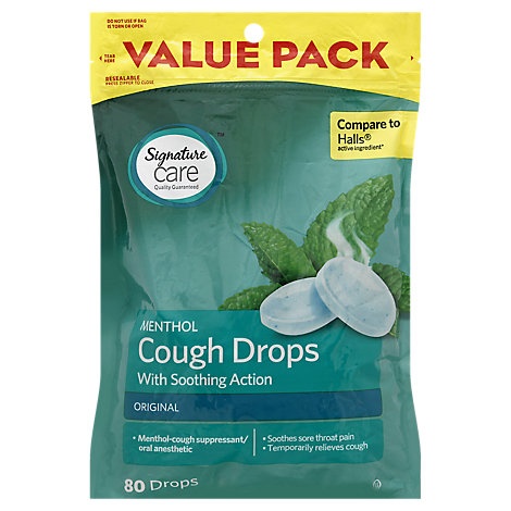 slide 1 of 1, Signature Care Original Menthol Cough Drops Value Pack, 80 ct