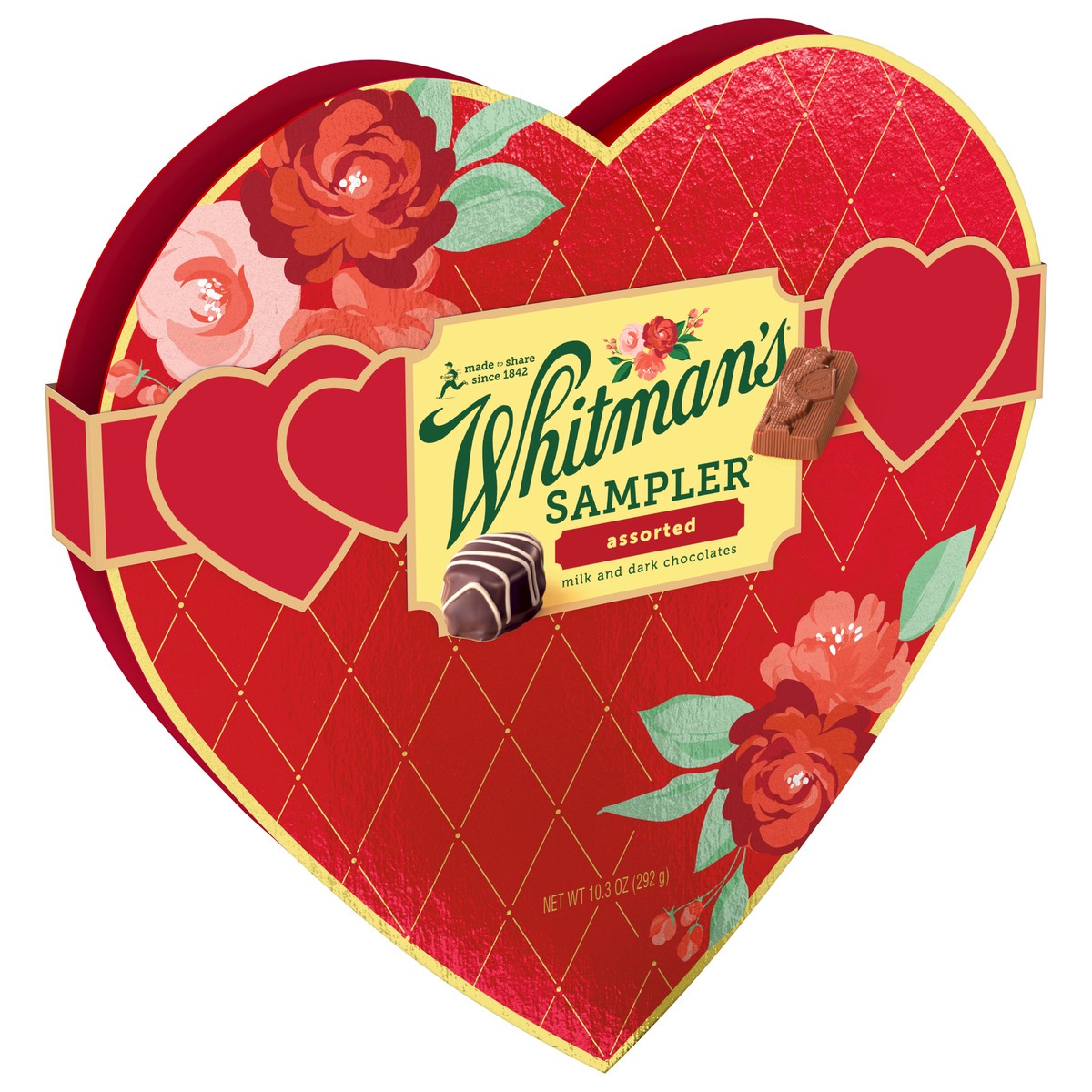 slide 2 of 4, Whitman's Valentine's Assorted Chocolates Sampler Heart, 10.3 oz