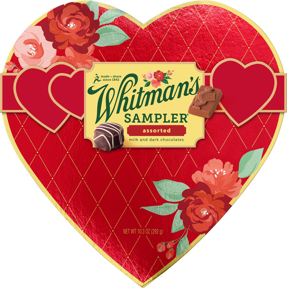 slide 3 of 4, Whitman's Valentine's Assorted Chocolates Sampler Heart, 10.3 oz