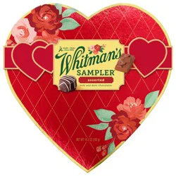 WHITMAN'S SAMPLER Valentine's Day Red Floral Heart Assorted Milk & Dark Chocolate Gift Box, 10.3 oz. (22 pieces)