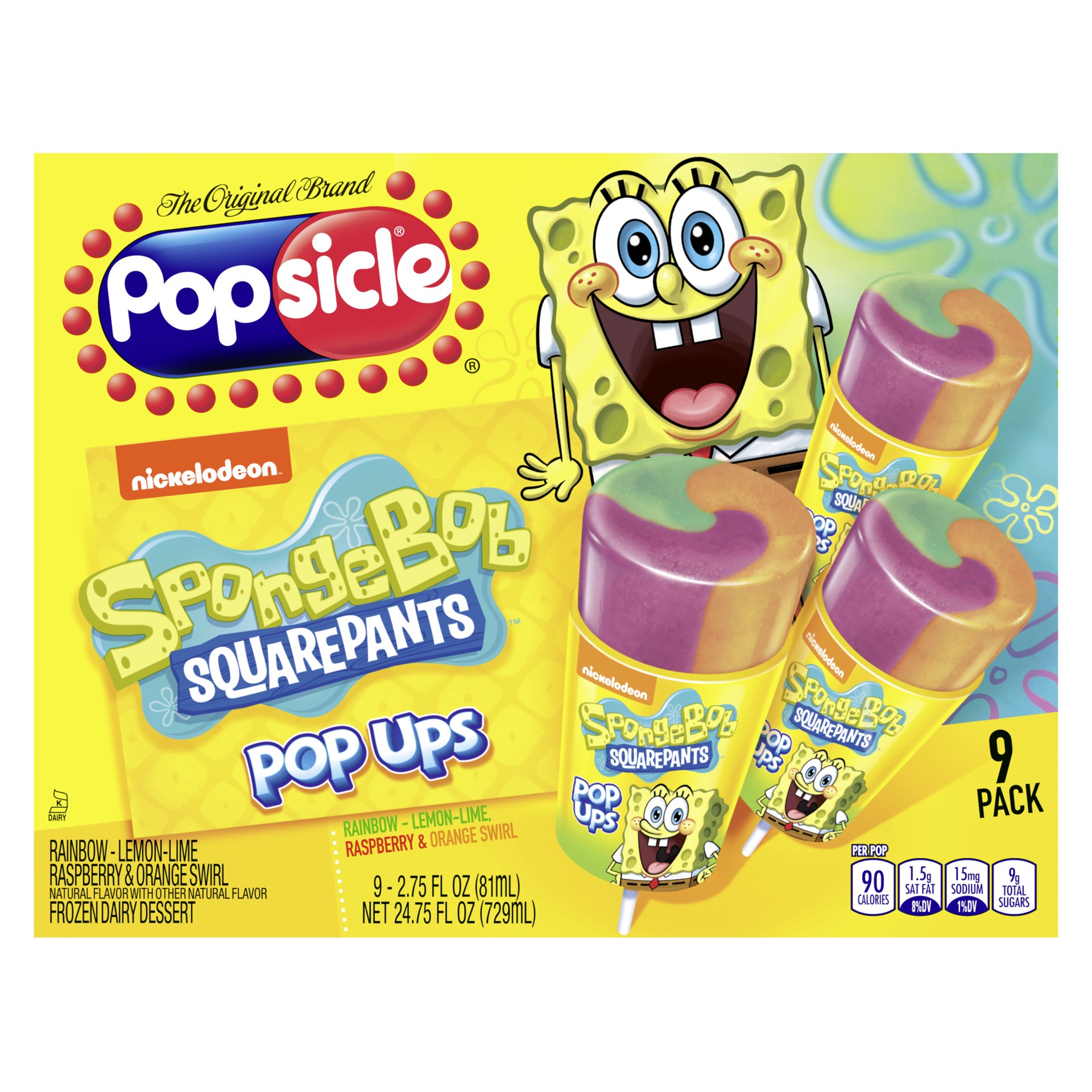 slide 1 of 1, Popsicle Pop Ups Ice Pops SpongeBob SquarePants, 9 ct, 9 ct