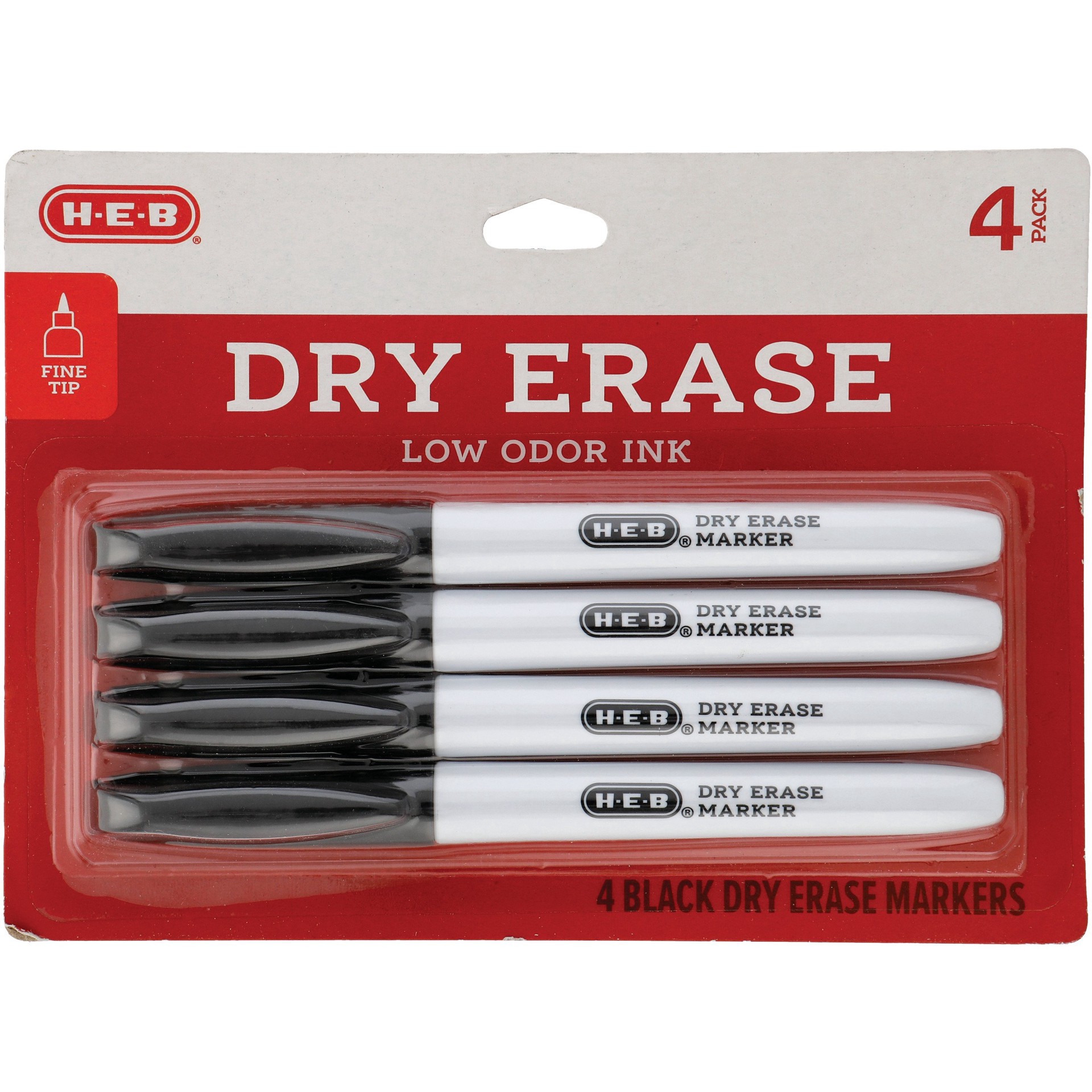 slide 1 of 1, H-E-B Fine Tip Dry Erase Markers - Black Ink, 4 ct