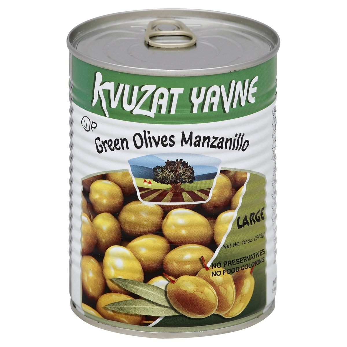 slide 1 of 1, Kvuzat Yavne Large Green Olives Manzanillo, 19 oz