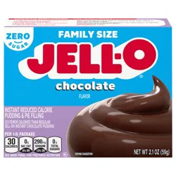 Jell-O Chocolate Flavor Zero Sugar Instant Reduced Calorie Pudding & Pie Filling, Family Size, 2.1 oz. Box