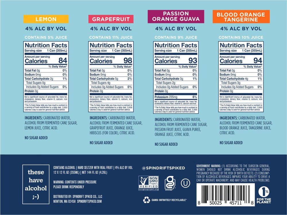 slide 3 of 3, Spindrift Spiked Sparkling Water Variety Pack, 12 ct; 12 oz