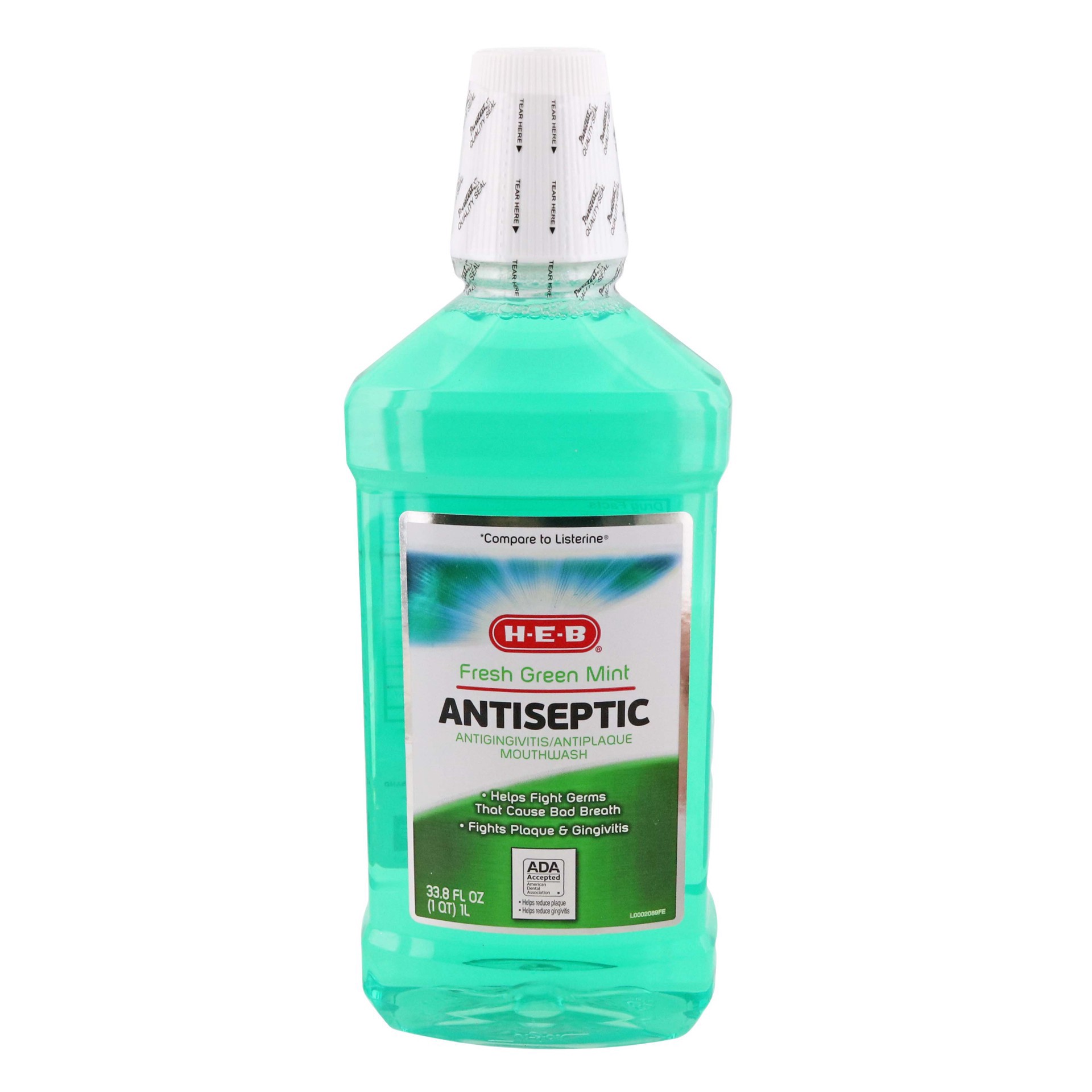 slide 1 of 1, H-E-B Antiseptic Mouthwash - Fresh Green Mint, 33.8 oz