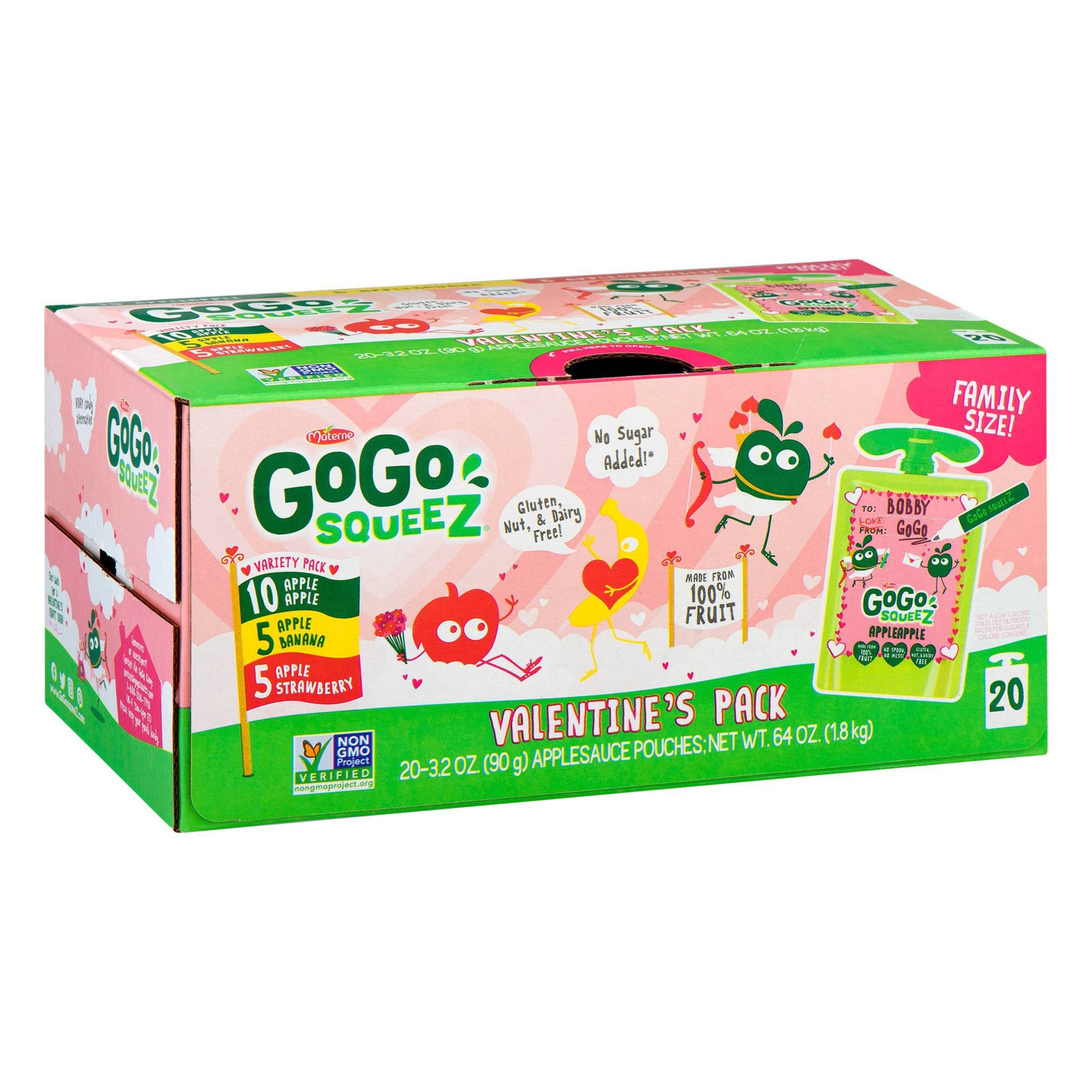 slide 1 of 1, GoGo squeeZ Applesauce Pouches Valentine Variety Pack, 20 ct; 3.2 oz