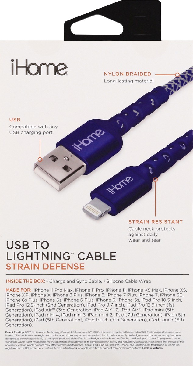slide 8 of 11, iHome Strain Defense USB to Lightning Cable 1 ea, 1 ct