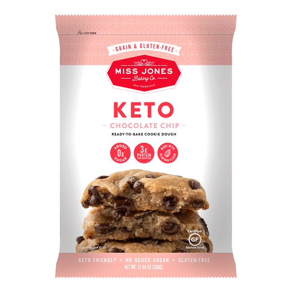 slide 1 of 4, Miss Jones Baking Co. Miss Jones Ready to Bake Keto Chocolate Chip Cookie Dough, 11.84 oz