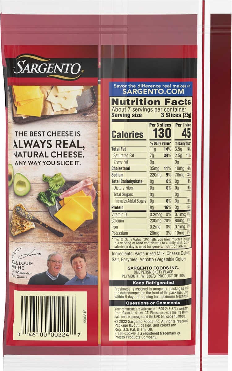 slide 8 of 8, Sargento Mild Natural Cheddar Cheese Ultra Thin Slices, 7.6 oz., 20 slices, 7.6 oz