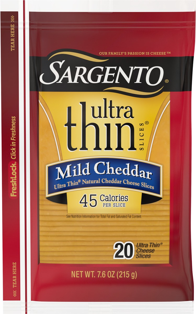 slide 4 of 8, Sargento Mild Natural Cheddar Cheese Ultra Thin Slices, 7.6 oz., 20 slices, 7.6 oz