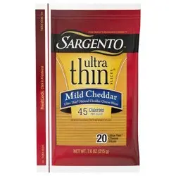 Sargento Mild Natural Cheddar Cheese Ultra Thin Slices, 7.6 oz., 20 slices