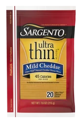 Sargento Mild Natural Cheddar Cheese Ultra Thin Slices, 20 slices