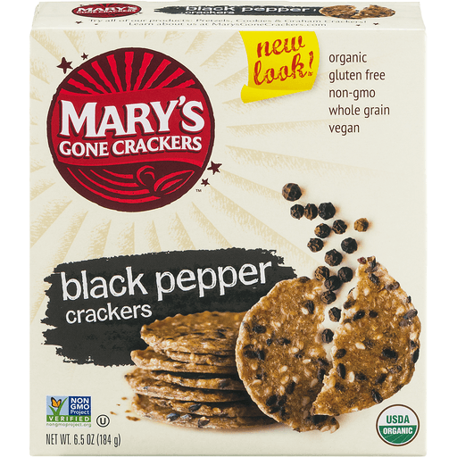 slide 2 of 8, Mary's Gone Crackers Marys Gone Crackers Crackers, Organic, Black Pepper, Wheat Free, Gluten Free, 6.5 oz