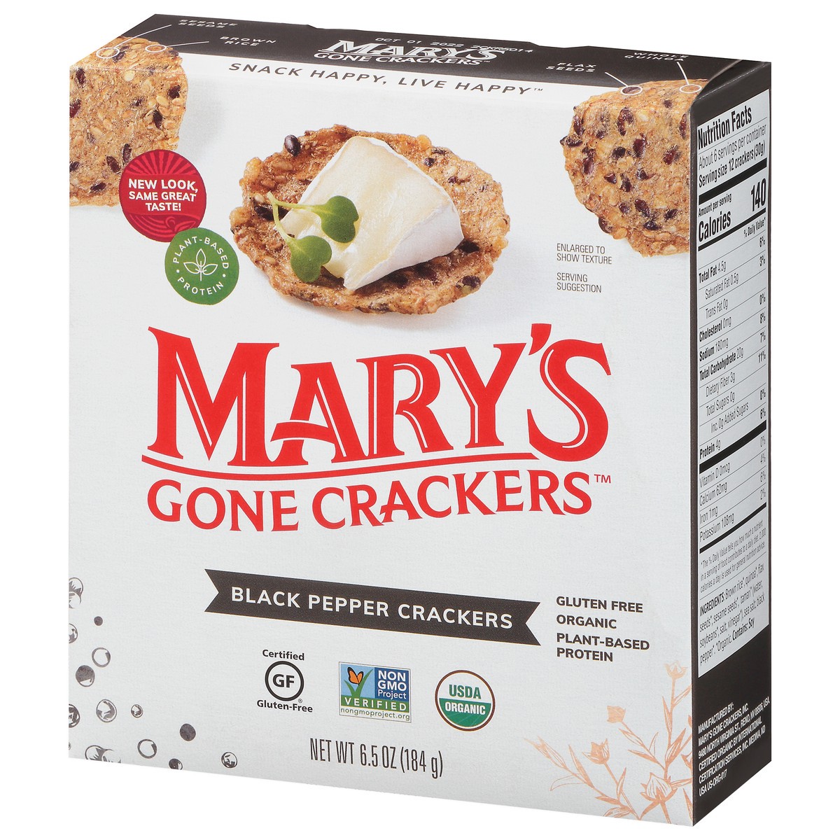 slide 10 of 14, Mary's Gone Crackers Crackers, Original Black Pepper, Organic Brown Rice, Flax & Sesame Seeds, Gluten Free, 6.5 oz, 6.5 oz