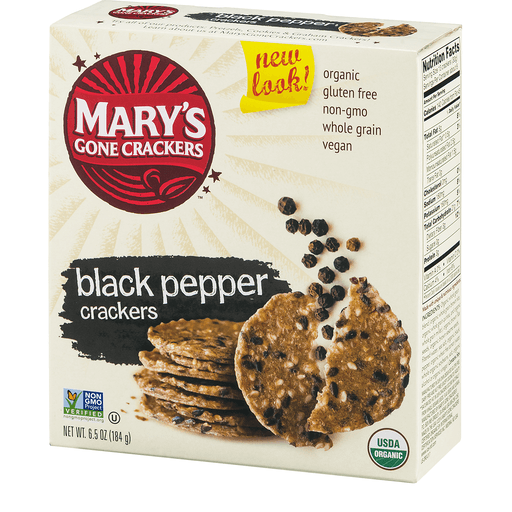 slide 4 of 8, Mary's Gone Crackers Marys Gone Crackers Crackers, Organic, Black Pepper, Wheat Free, Gluten Free, 6.5 oz