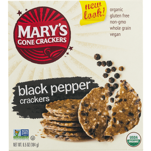 slide 5 of 8, Mary's Gone Crackers Marys Gone Crackers Crackers, Organic, Black Pepper, Wheat Free, Gluten Free, 6.5 oz