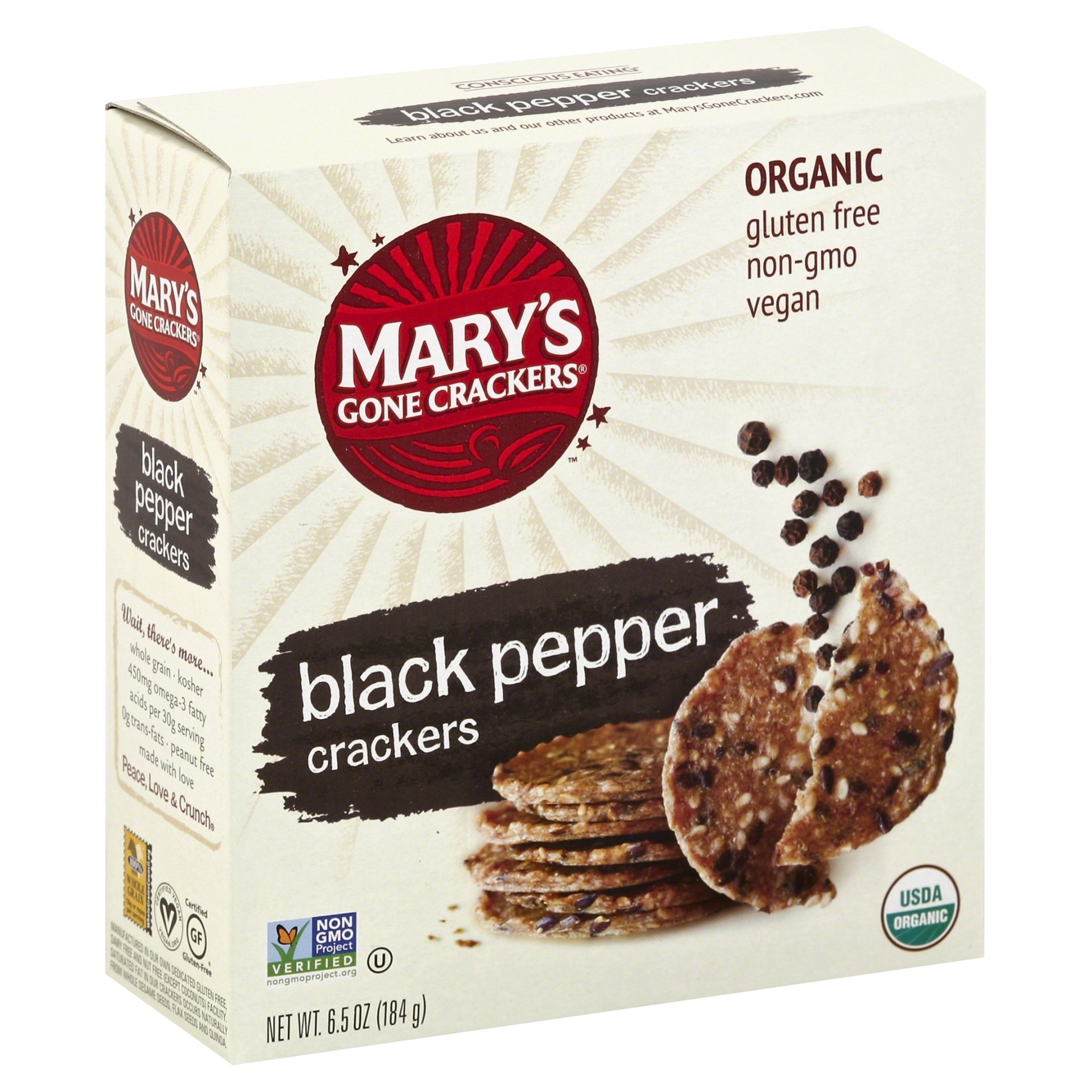 slide 1 of 8, Mary's Gone Crackers Marys Gone Crackers Crackers, Organic, Black Pepper, Wheat Free, Gluten Free, 6.5 oz