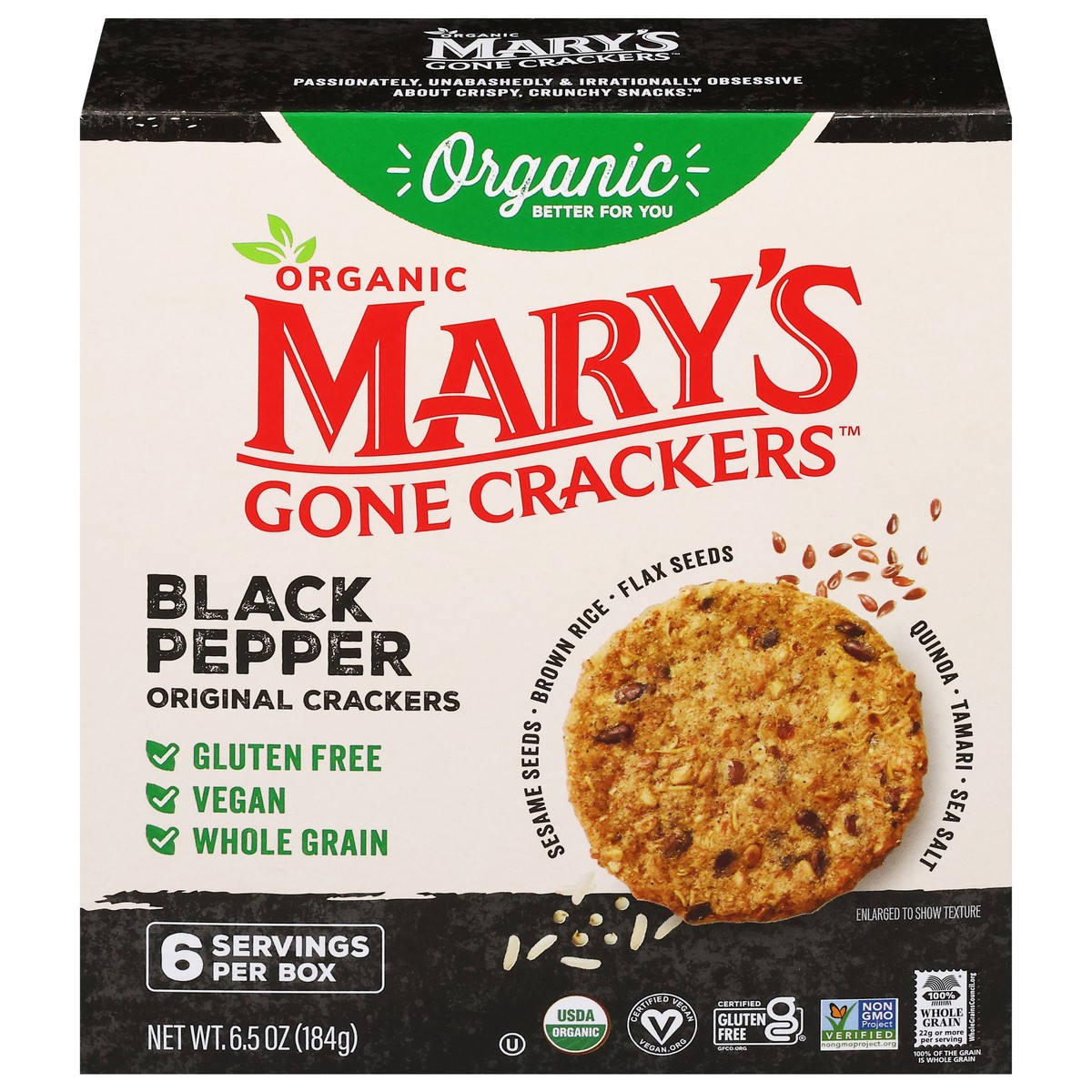 slide 1 of 14, Mary's Gone Crackers Crackers, Original Black Pepper, Organic Brown Rice, Flax & Sesame Seeds, Gluten Free, 6.5 oz, 6.5 oz