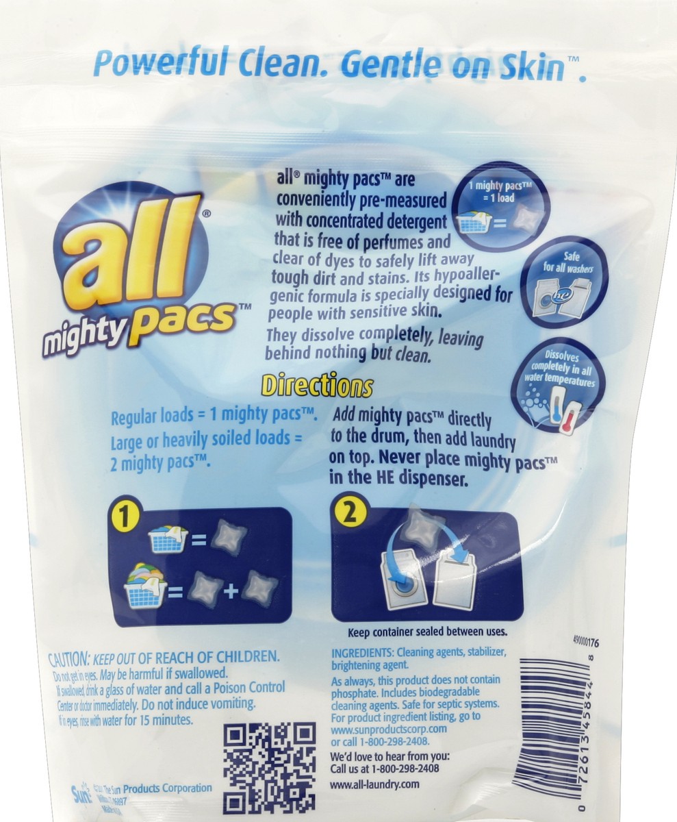 slide 3 of 3, All Mighty Pacs Laundry Detergent, Free Clear For Sensitive Skin, Pouch, 19 ct