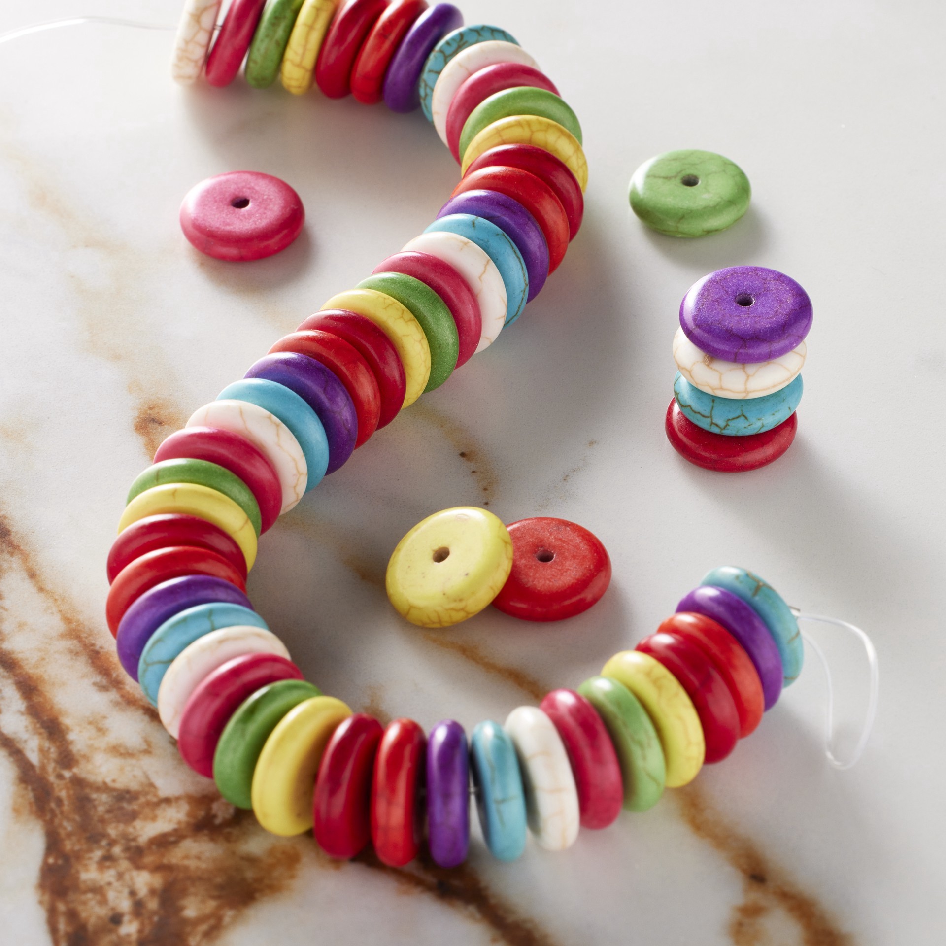 slide 2 of 3, Colorful Howlite Stone Rondel Beads, 11mm By Bead Landing, 11mm
