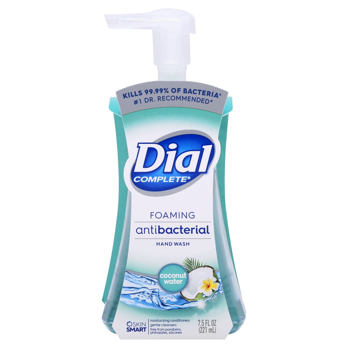 slide 1 of 1, Dial Complete Coconut Water Foaming Antibacterial Hand Wash - Clear Blue, 7.5 fl oz