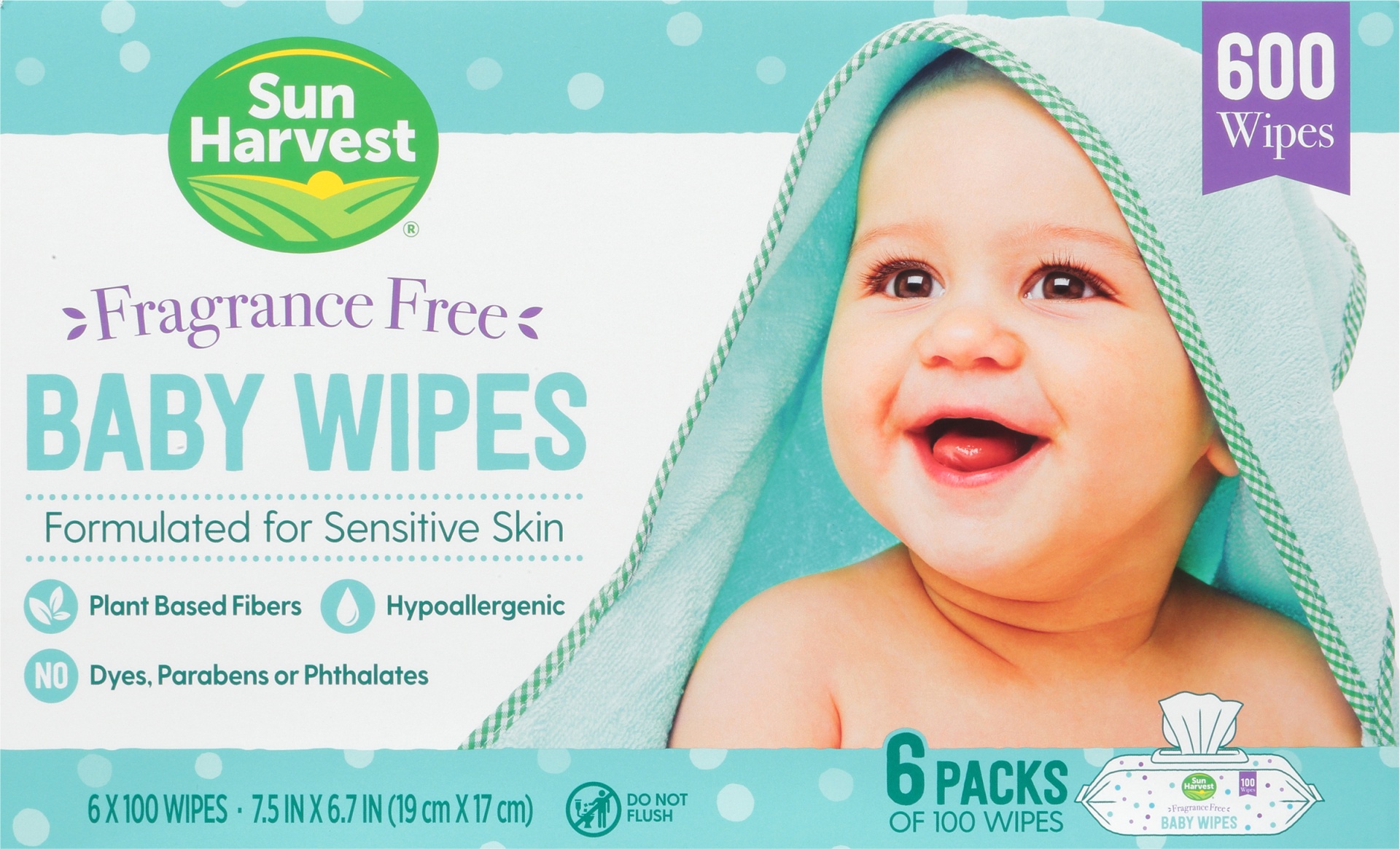 slide 1 of 1, Sun Harvest Baby Wipes Frangrance Free, 600 ct